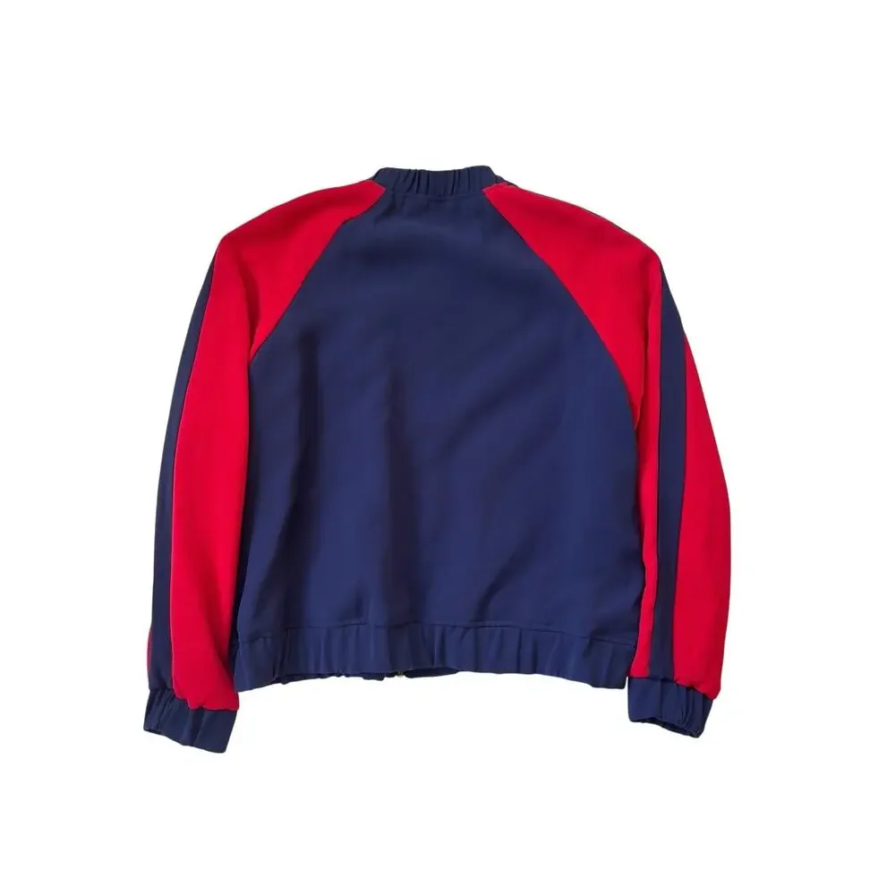 Michael Kors Quilted Shacket Jacket Women's Blue Red Zip Front Lightweight Large